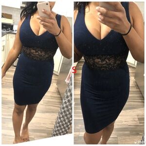 Elegant Navy Dress with Lace Detail